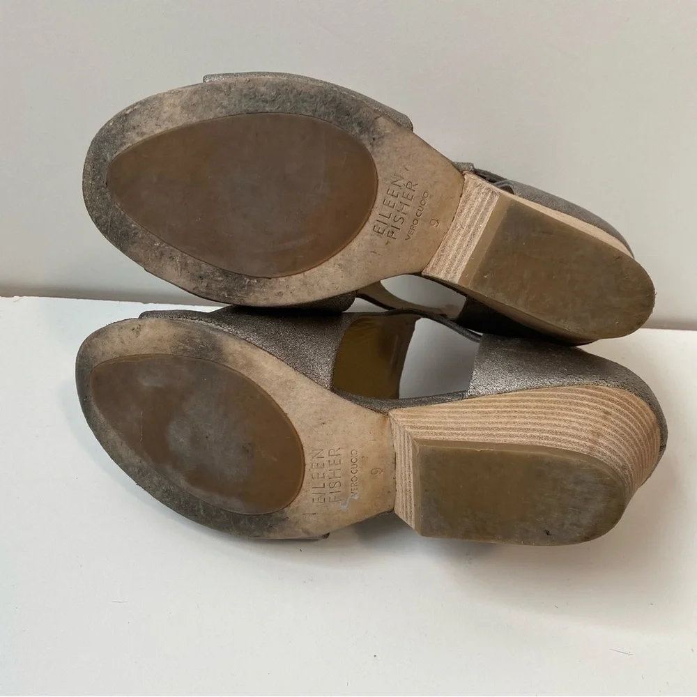 EILEEN FISHER Iris Metallic Silver Peep Toe Sandal! Size 9